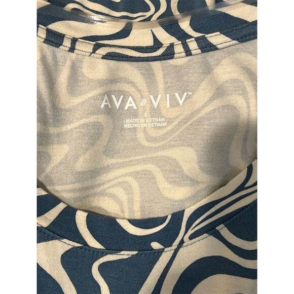 Ava & Viv Women's Plus Size 14 Sleeveless Blue Swirl Asymmetrical Hem Dress - Picture 4 of 5